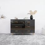 High Glossy Surface 6 Drawers Chest of Drawer with Golden Handle and Golden Steel Legs Black Color Vanity - Grand Goldman Shop
