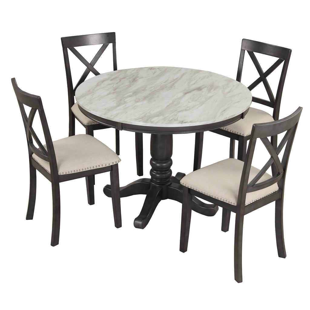Orisfur. 5 Pieces Dining Table and Chairs Set for 4 Persons, Kitchen Room Solid Wood Table with 4 Chairs - Grand Goldman Shop