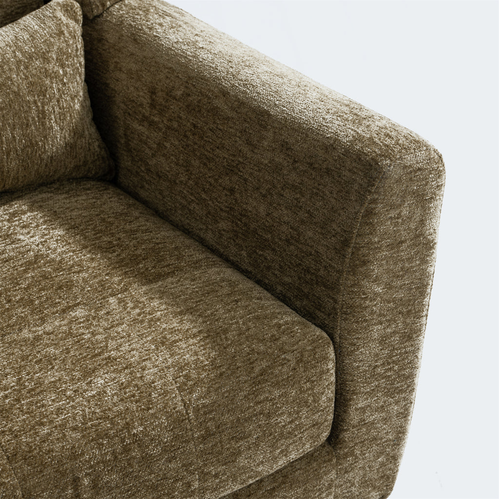 Modern Accent Chair, Chenille Arm Chairs for Living Room, Upholstered Modern Armchair, Comfy Soft Padded Lounge Chair in Small Space, Bedroom, w/Pillow, Solid Wood Leg, Olive Green - Grand Goldman Shop