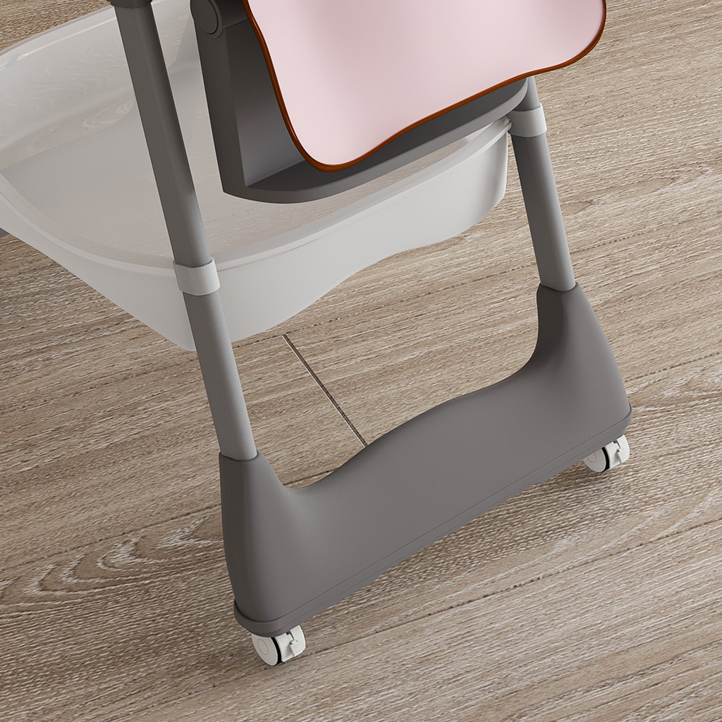 Adjustable Baby High Chair 0-6 Years – Portable Infant Feeding Seat with Safety Belt, Silent Lockable Wheels, Pink - Grand Goldman Shop