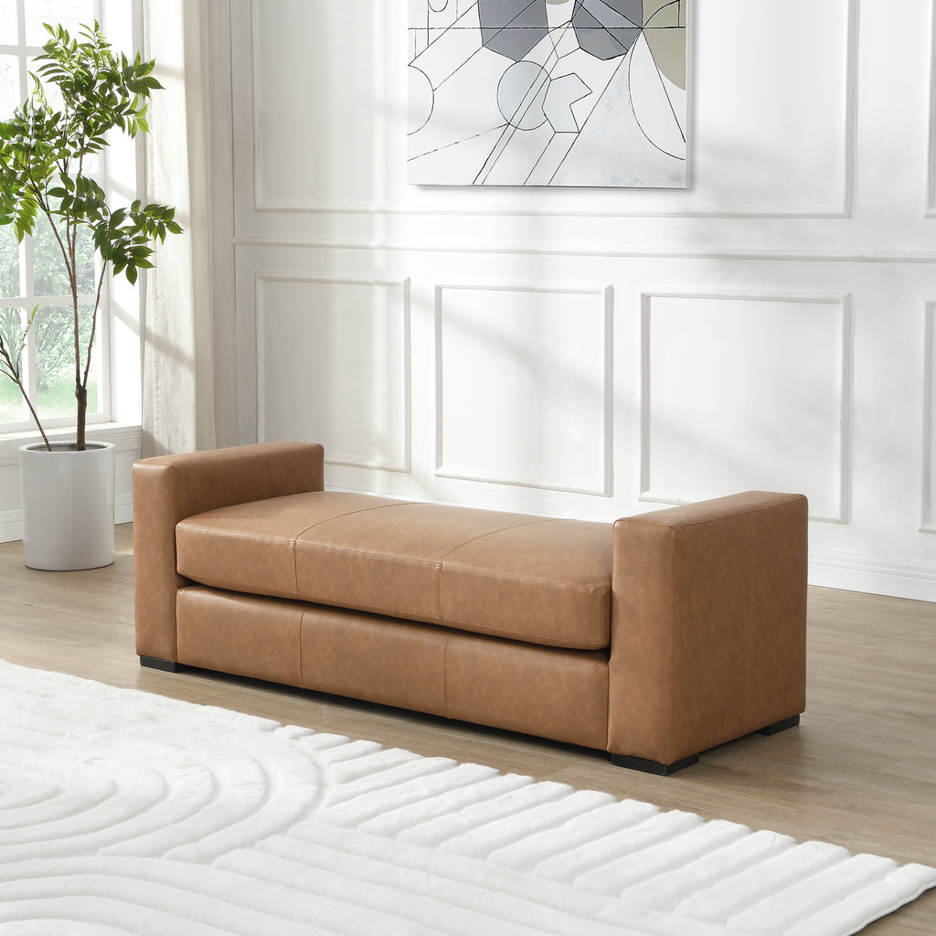 Stylish and Durable Brown Faux Leather Ottoman - Grand Goldman Shop