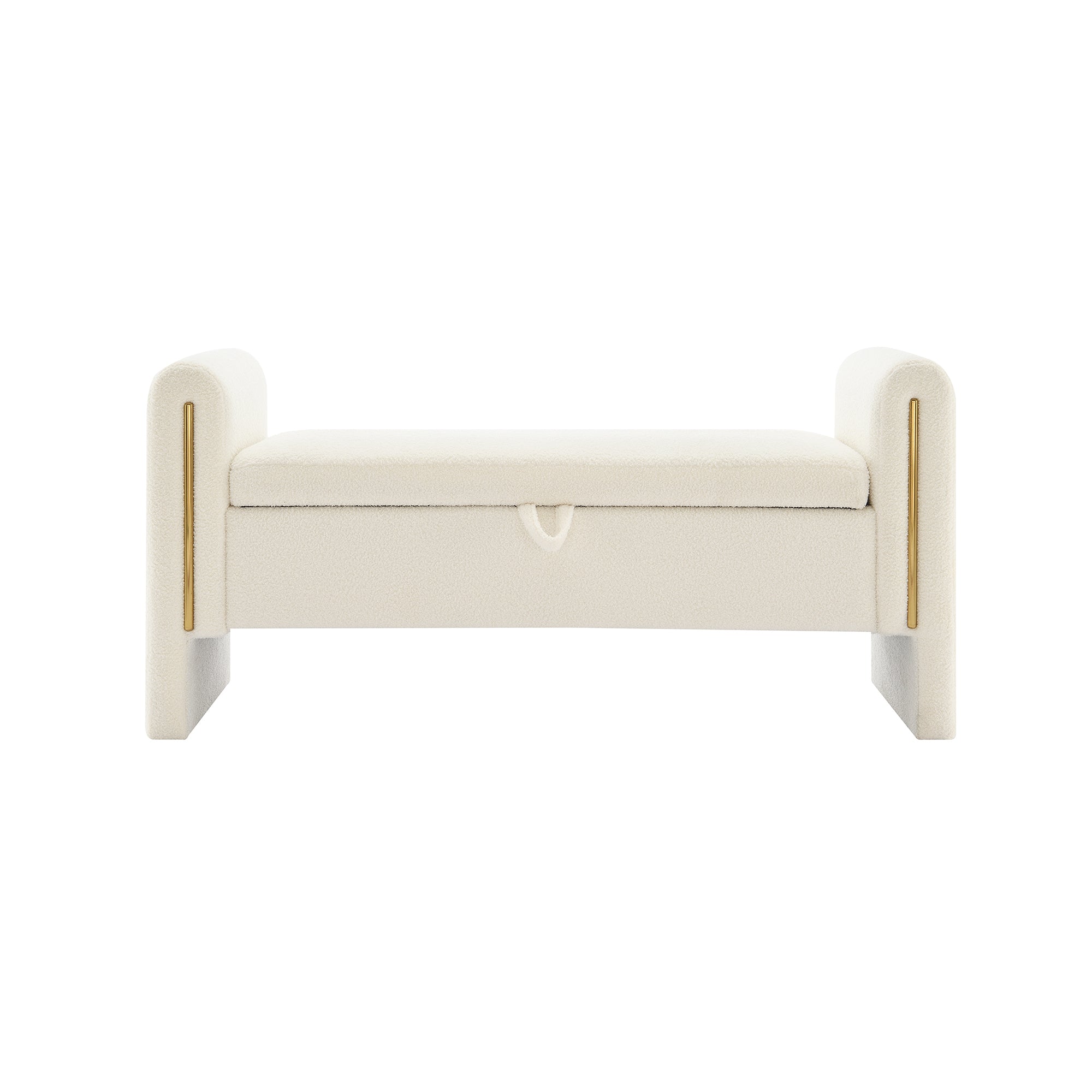 Modern Teddy Bed End Bench with Arms and Storage, Upholstered Large Foot Rest Stool, Cream Plywood, 52.3 x 18.5 x 24.4 inches - Grand Goldman Shop