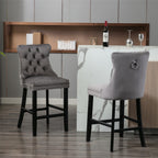 Contemporary Velvet Upholstered Barstools with Button Tufted Decoration and Wooden Legs, and Chrome Nailhead Trim, Leisure Style Bar Chairs,Bar stools, Set of 2 (Gray),SW1902GY - Grand Goldman Shop