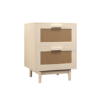 Rattan Nightstand with Wood Finish and 2 Faux Rattan Drawers, Antique Natural Color, Storage Side Table for Bedroom or Living Room - Grand Goldman Shop