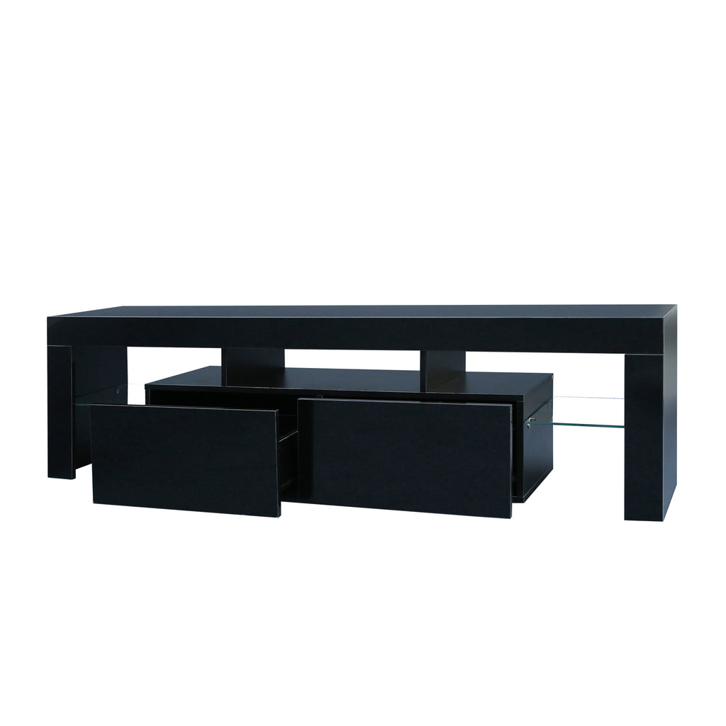 Modern Black TV Stand, 20 Colors LED TV Stand w/Remote Control Lights - Grand Goldman Shop