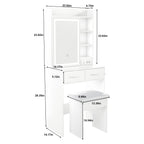 Space-Saving White Makeup Vanity Desk with Mirror & Adjustable LED Lights, Built-in Power Outlet, Hidden Storage, Includes Stool & Shelf - Grand Goldman Shop