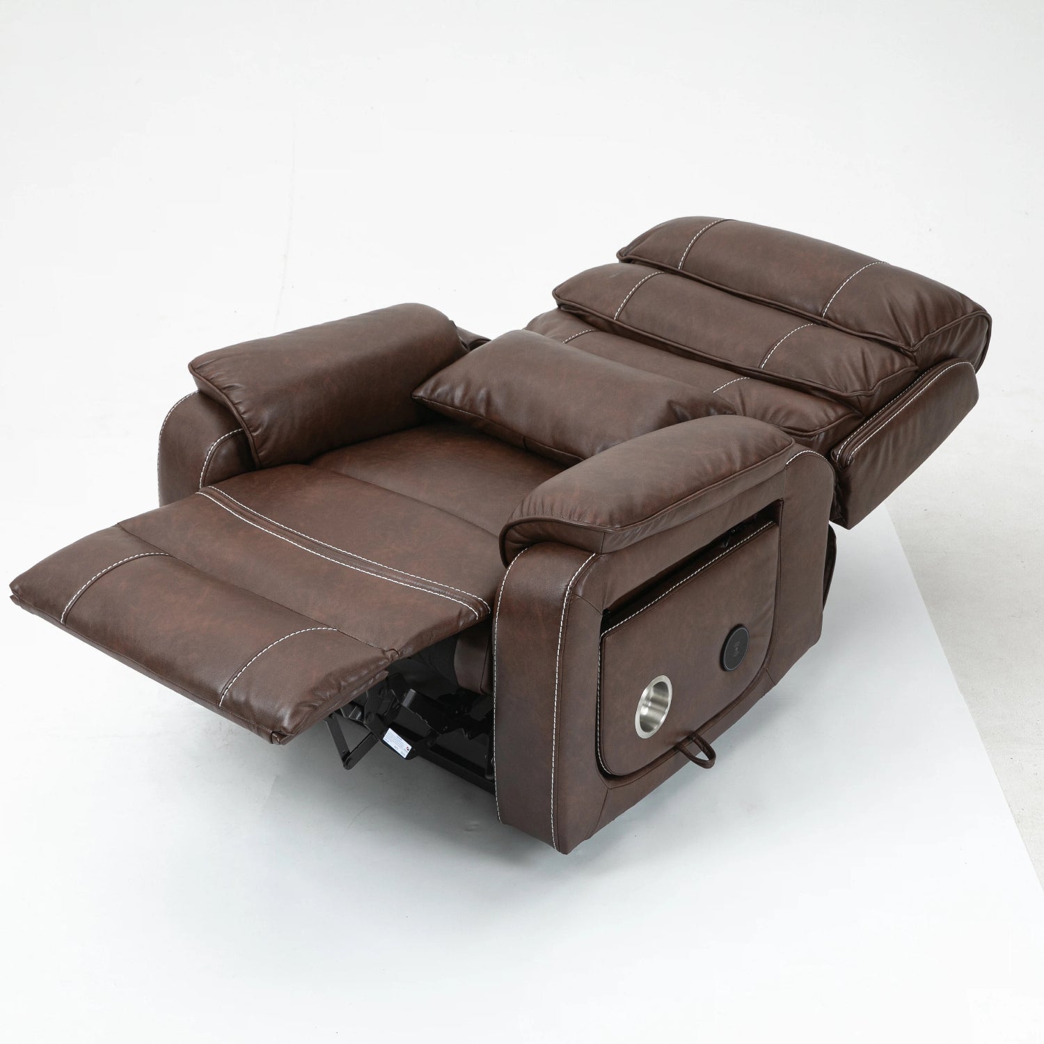 Premium Brown Technical Leather 180-Degree Lay Flat Recliner Chair with Wireless Charging, Lumbar Support, and Dual Motor Lift for Big & Tall Comfort - Grand Goldman Shop