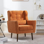 Modern Accent Chair,Chenille Arm Chairs for Living Room,Upholstered Mordern Armchair,Comfy Soft Padded Lounge Chair in Small Space, Bedroom, w/Pillow, Solid Wood Leg (Orange) - Grand Goldman Shop