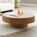 Natural Wood Coffee Table 39.37 MDF coffee table Modern Handcraft Drum Coffee Table  Circle Coffee Table for Living Room,ASH - Grand Goldman Shop