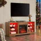 TV Stand Electric Fireplace  Glass Shelves, 3D Fireplace TV Stand with LED Lights Wood with USB Charging Outlet Modern Television Table Center for TV up to 62' OAK 58''W*15.4''D*24.6 - Grand Goldman Shop