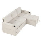Convertible L-shaped Beige Sofa Couch with Storage, Cup Holders, USB Ports, Chenille Fabric - Grand Goldman Shop