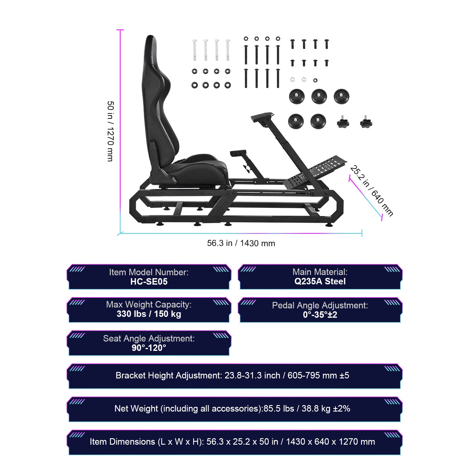 Heavy Duty Racing Wheel Stand for Logitech G923/G920/G29 Max330LBS Compact - Grand Goldman