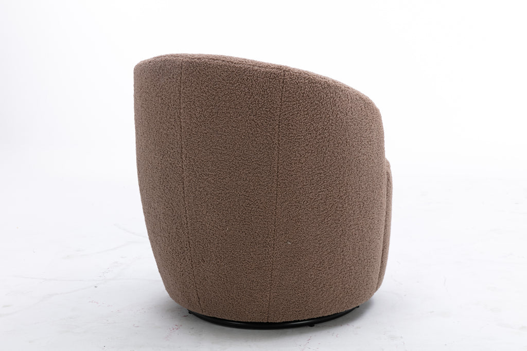 Teddy Fabric Swivel Accent Armchair Barrel Chair With Black Powder Coating Metal Ring,Coffee Brown - Grand Goldman Shop