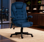Velvet High Back Vibrating Massage Office Chair, Drak Blue - Grand Goldman
