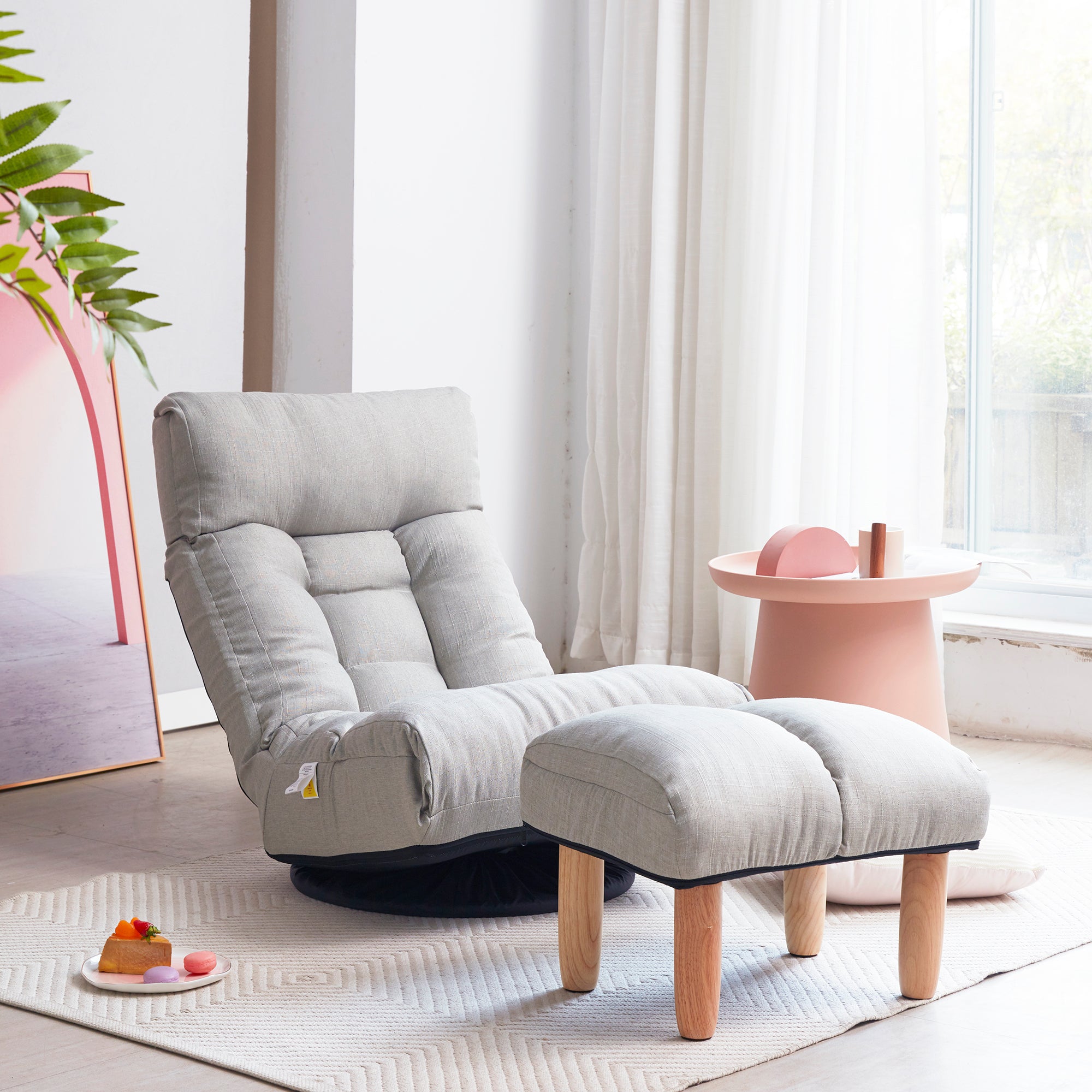 Japanese-Style  Gray with Metal Frame Adjustable Reclining Floor Chair – Tatami Lazy Sofa for Balcony or Bedroom - Grand Goldman Shop