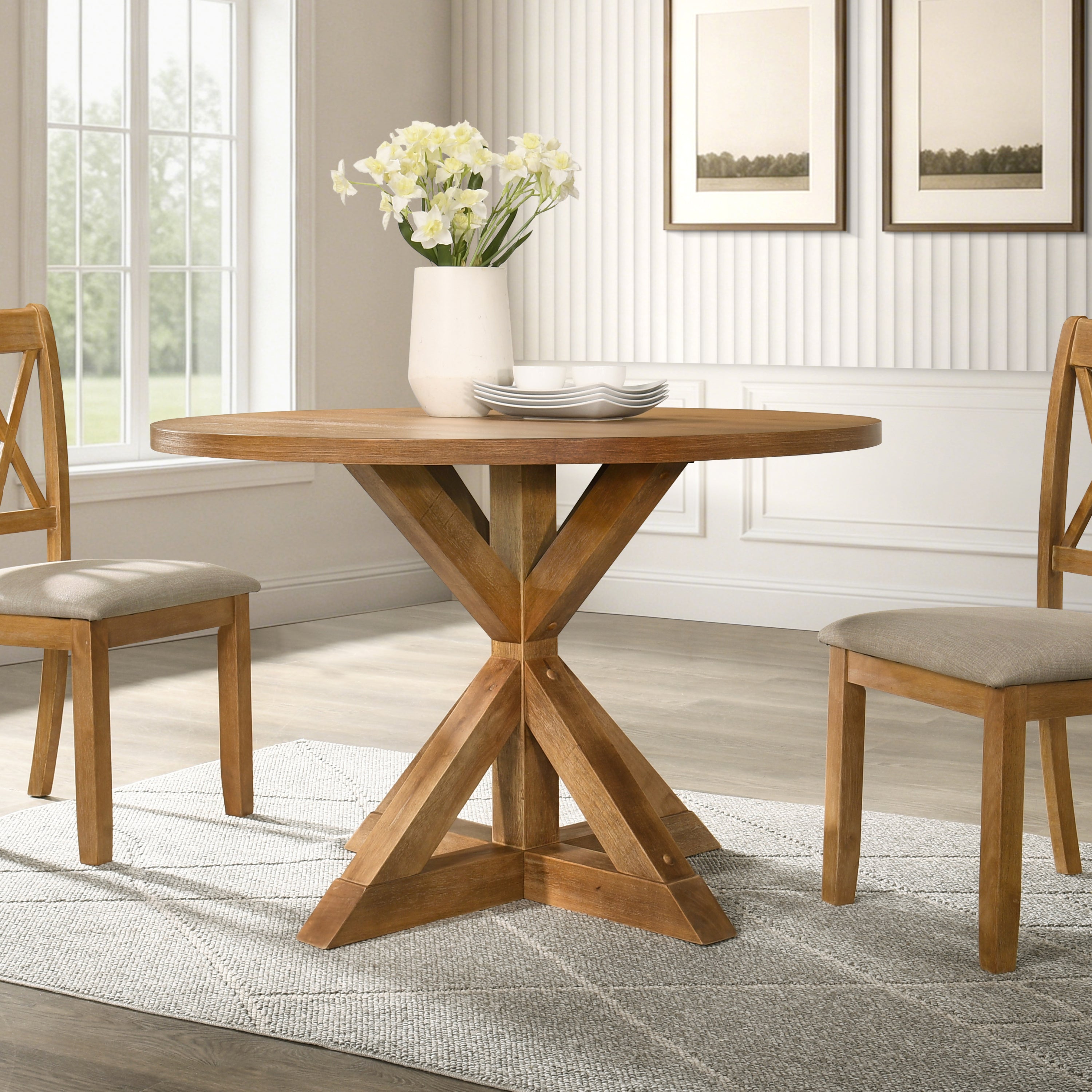 Windvale Cross-Buck Base Dining Table - Grand Goldman Shop