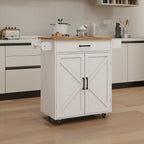 Kitchen island rolling trolley cart with Adjustable Shelves & towel rack & seasoning rack rubber wood table top-White - Grand Goldman Shop