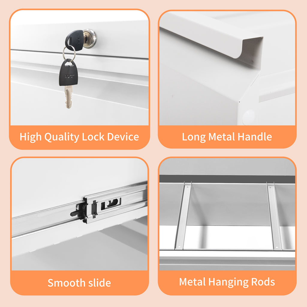 5 Drawer Metal Lateral File Cabinet , White Filing Cabinet with Lock, Lockable File Cabinet for Home Office, Locking Metal Fi