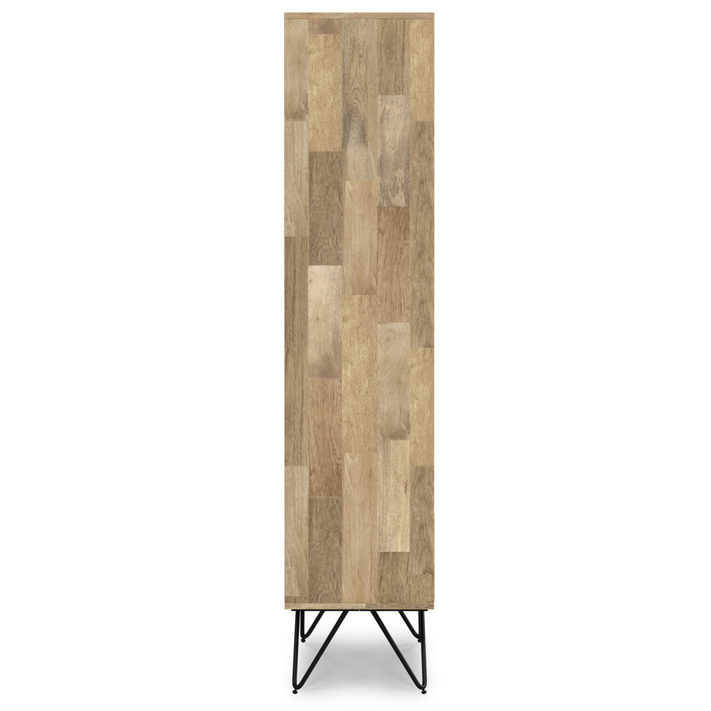 Hunter Tall Bookcase in Natural Finish with Black Metal Legs, Solid Mango Wood, 14D x 24W x 64H inches | Premium Home Decor -