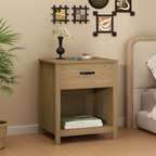 Wood Nightstand with Drawer and Open Shelf, Modern Bedside Table with Storage, Wooden End Table for Bedroom, Living Room or Apartment, Natural Finish, Brown - Grand Goldman Shop