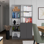 Micco 2 Piece 2 Piece Home Bookcase set, 42' Wide  with 8 Shelves and Double Door Cabinet, Living Room Set Matte Gray - White
