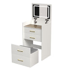 Compact 3 in 1 Vanity Desk with Open Top Mirror, Glass Desktop, White MDF, 50.39' Height - Grand Goldman Shop