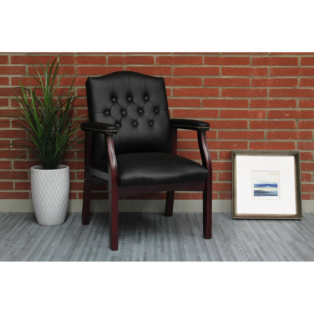 Leather Reception Guest Chairs  W/Padded Seat and Arms Ergonomic Mid-Back Office Executive Side Chair for Meeting Waiting Roo