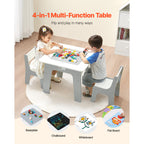 4 in 1 Kid Activity Table and 2 Chairs Set, Graffiti & Building Blocks Double-Sided Tabletop, Toddler Play Table with Storage