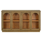TREXM 4-Door Large Storage Buffet Cabinet with Glass Doors, Arched Cabinet with Adjustable Shelves for Kitchen, Dining Room and Living Room (Old Pine) - Grand Goldman Shop