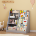 Kids Bookshelf and Toy Storage Organizer, Multifunctional 4 Tier Wooden Kids Book Shelf with  Bookcase Display Stand in Kids 