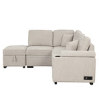 2 in 1 Sleeper Sofa Bed with Storage Ottoman, Beige Linen Upholstery, 84.75' L Shape Couch for Small Spaces - Grand Goldman Shop