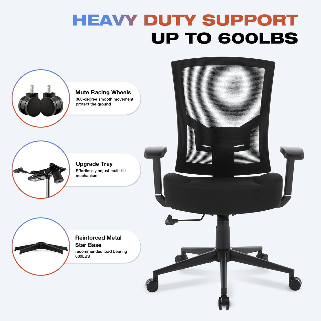 Big and Tall Office Chair 600lbs with Lumbar Support for Eight Hour Daily Work Ergonomic Mesh Desk Chair Widen 3D Cushion for