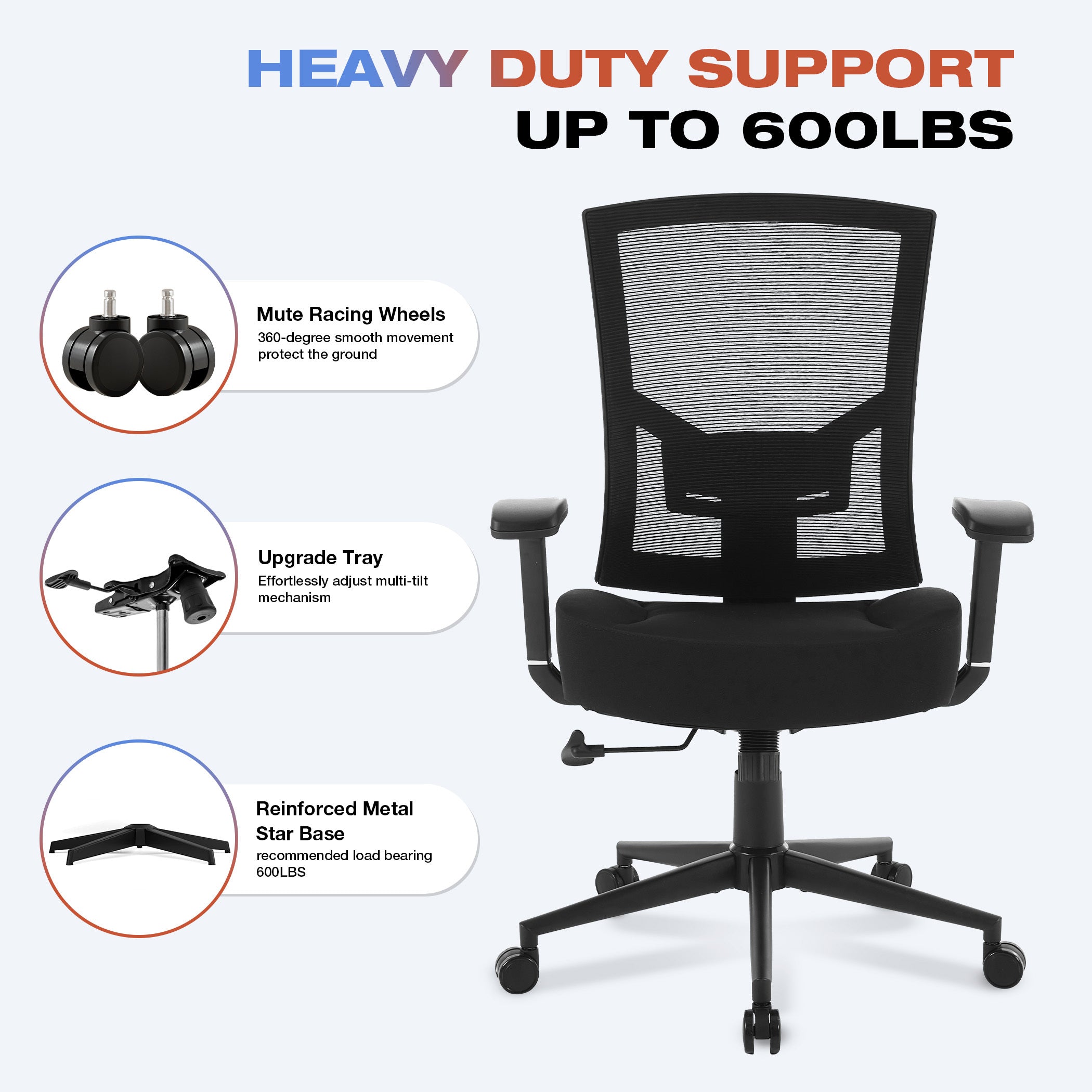 Big and Tall Office Chair 600lbs with Lumbar Support for Eight Hour Daily Work Ergonomic Mesh Desk Chair Widen 3D Cushion for