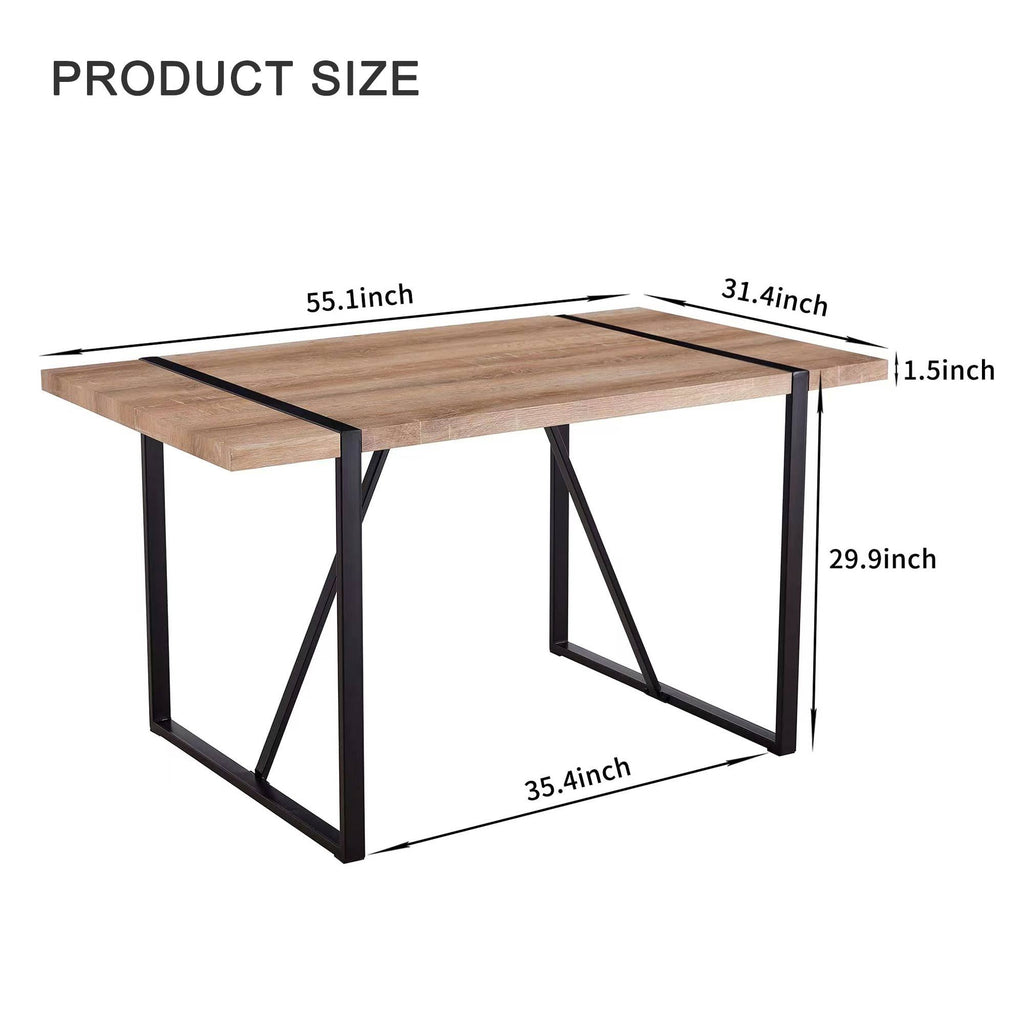 Rustic Industrial Rectangular Wood Dining Table For 4-6 Person, With 1.5' Thick Engineered Wood color Tabletop and Black Metal Legs,Desk For Kitchen Dining Living Room, 55.1' x 31.4'x 29.9'1529W115172 - Grand Goldman Shop