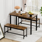Dining Table Set, Bar Table with 2 Dining Benches, Kitchen Table Counter with Chairs, Industrial for Kitchen Breakfast Table, Living Room, Party Room, Rustic Brown and Black,43.3″L x23.6″W x 29.9″H - Grand Goldman Shop
