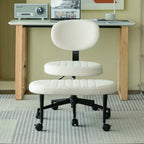 Ergonomic Cross-Legged Office Chair with Back Support, Cream Velvet Multi-Position Desk Chair for Adults, White | Premium Hom