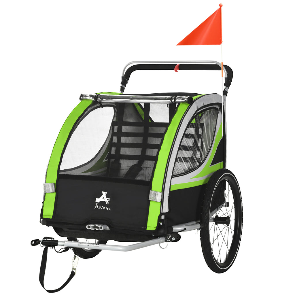Aosom 3-in-1 Walk/Jog/Ride Child Baby Bike Trailer for Kids 2 Seater, High-Visibility Bike Stroller for Toddler Wagon, Weathe