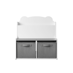 Kids Bookshelf with Storage Bins – Wooden Bookcase with Book Display Shelf and 2 Fabric Bins, Cute Bear-Shaped Backboard, Toy