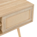Natural Rattan TV Cabinet with Double Sliding Doors, Adjustable Shelf, Solid Wood Legs, 55.12 Inches - Grand Goldman Shop