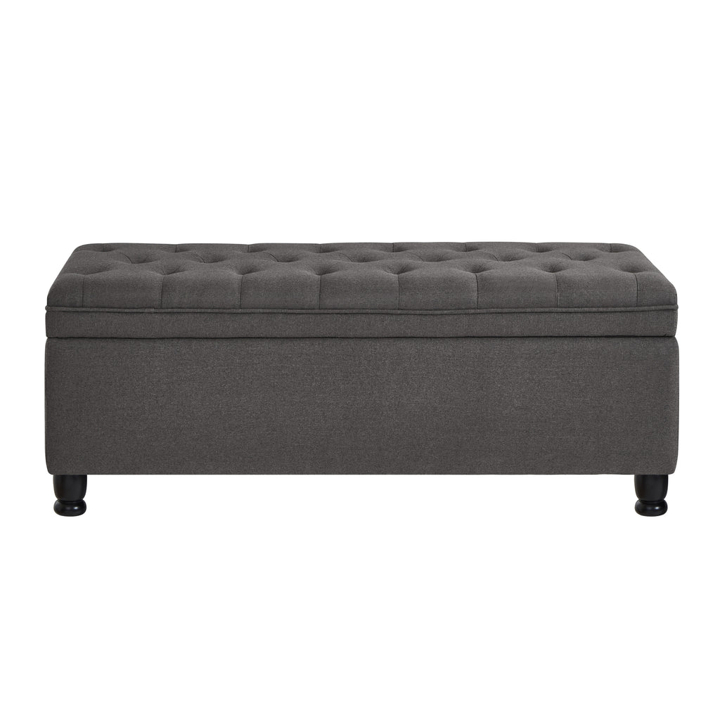 Upholstered tufted button storage bench ,Linen fabric entry bench with spindle wooden legs, Bed bench- Dark Gray - Grand Goldman Shop
