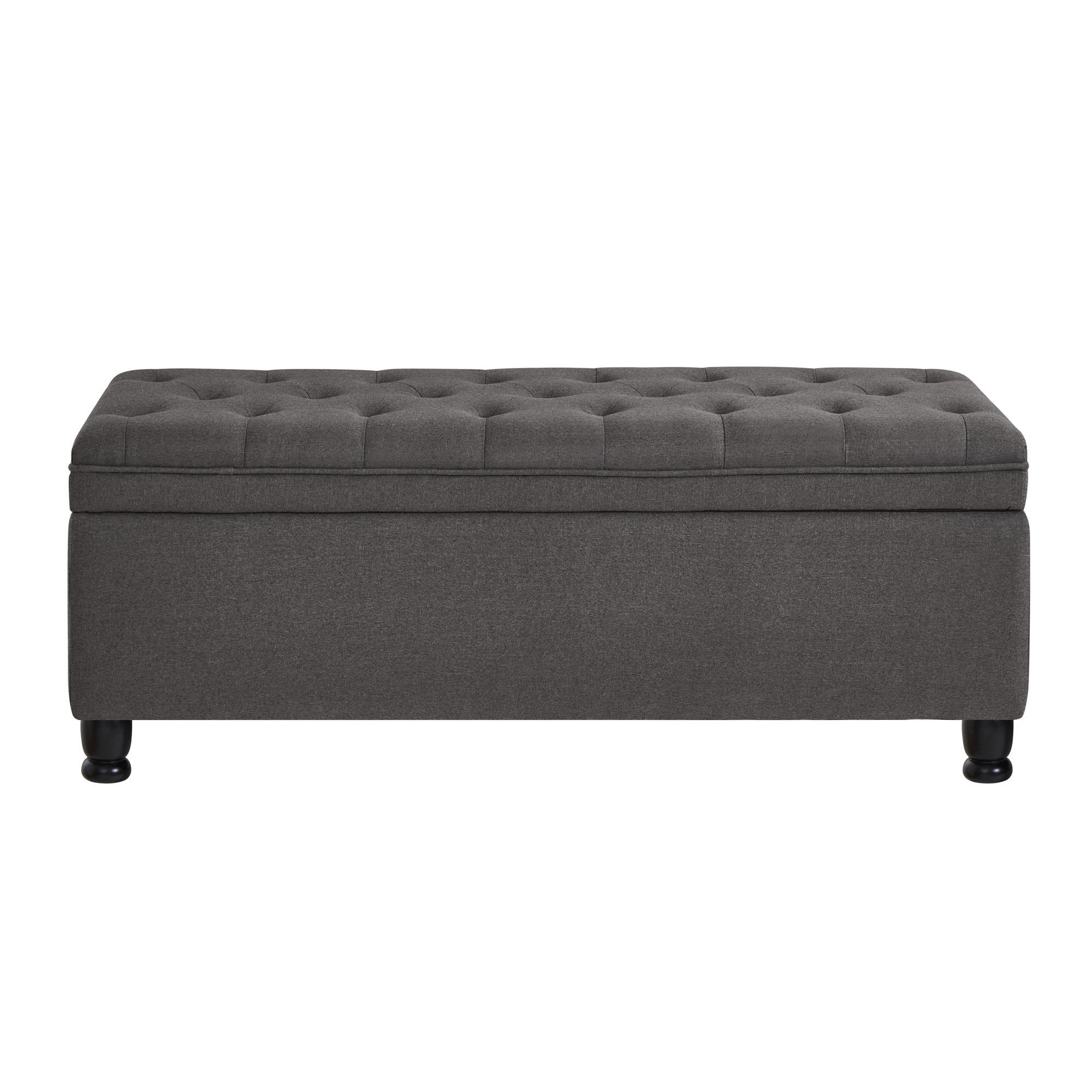 Upholstered tufted button storage bench ,Linen fabric entry bench with spindle wooden legs, Bed bench- Dark Gray - Grand Goldman Shop