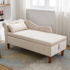 Beige Chaise Lounge Indoor, Velvet Lounge Chair for Bedroom with Storage & Pillow, Modern Upholstered Rolled Arm Chase Lounge for Sleeping with Nailhead Trim for Living Room Bedroom Office - Grand Goldman Shop