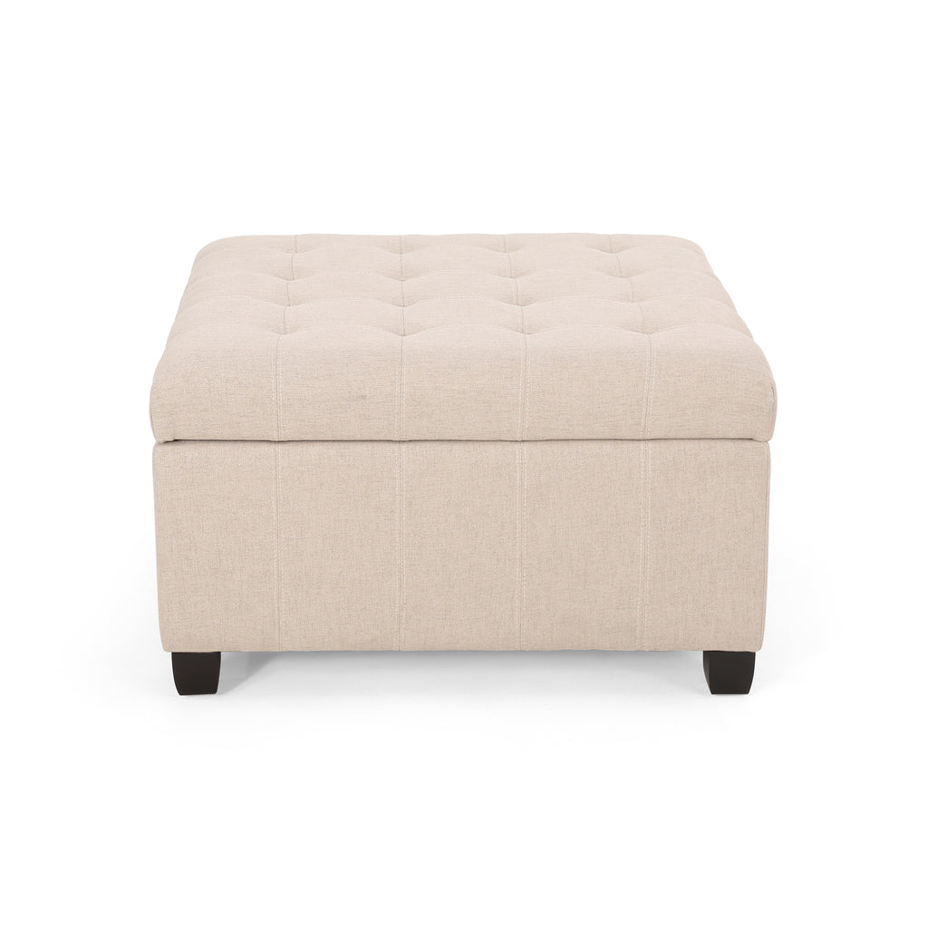ISABELLA Ottoman Storage Solution in Wheat Fabric with Birch Legs - Grand Goldman Shop