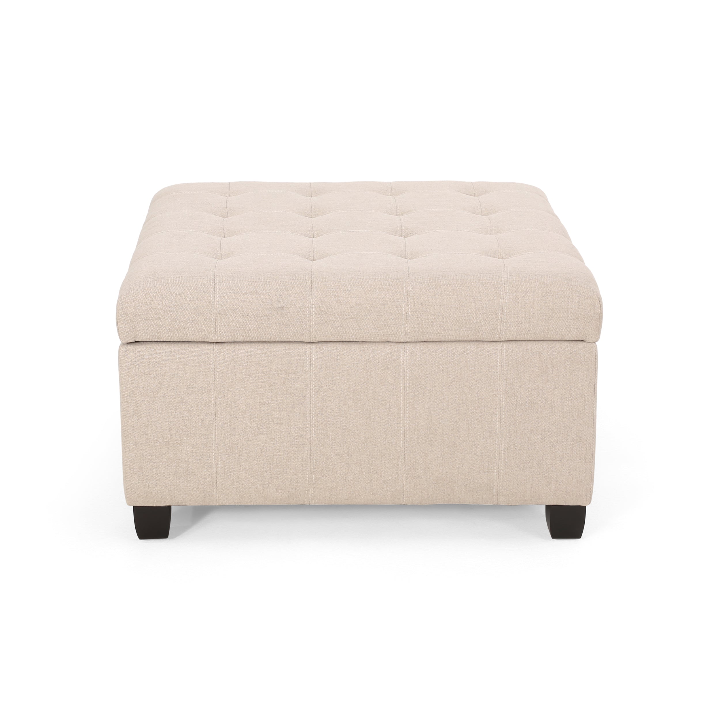 ISABELLA Ottoman Storage Solution in Wheat Fabric with Birch Legs - Grand Goldman Shop