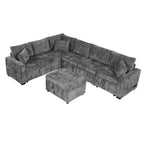 Modern Sectional Sofa Pull-out Sleeper with Storage Ottoman, USB Charging, Grey Tweed Chenille, 112.2' - Grand Goldman Shop