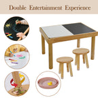 Sensory Table for Toddlers 1-3 with 2 Chairs, Wooden Kid Activity Table Chair Set with Double-Sided Boards for Sand and Water