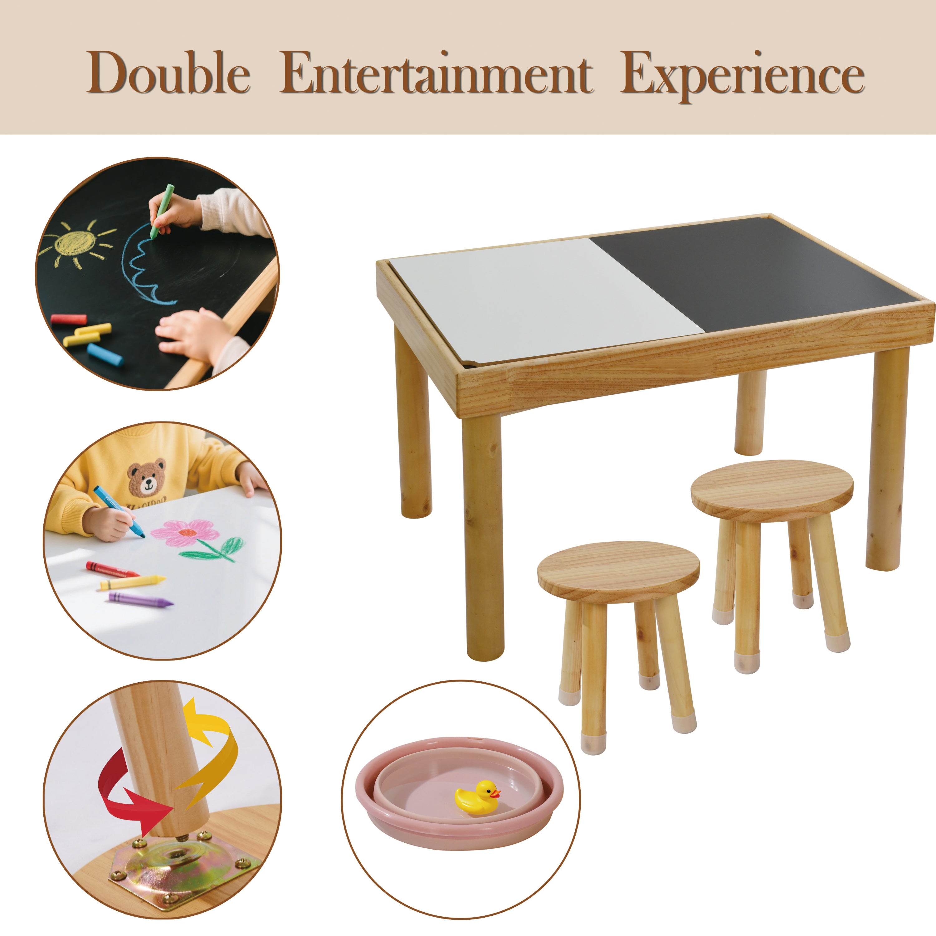 Sensory Table for Toddlers 1-3 with 2 Chairs, Wooden Kid Activity Table Chair Set with Double-Sided Boards for Sand and Water