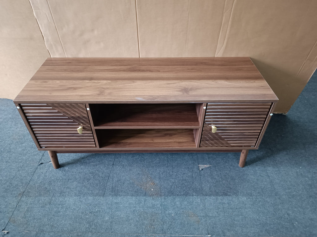 Mid-Century Modern TV Stand for 32/45 inch TV, Walnut MDF Entertainment Center with Storage, 43.31 inch Media Console Table for Living Room and Bedroom - Grand Goldman Shop