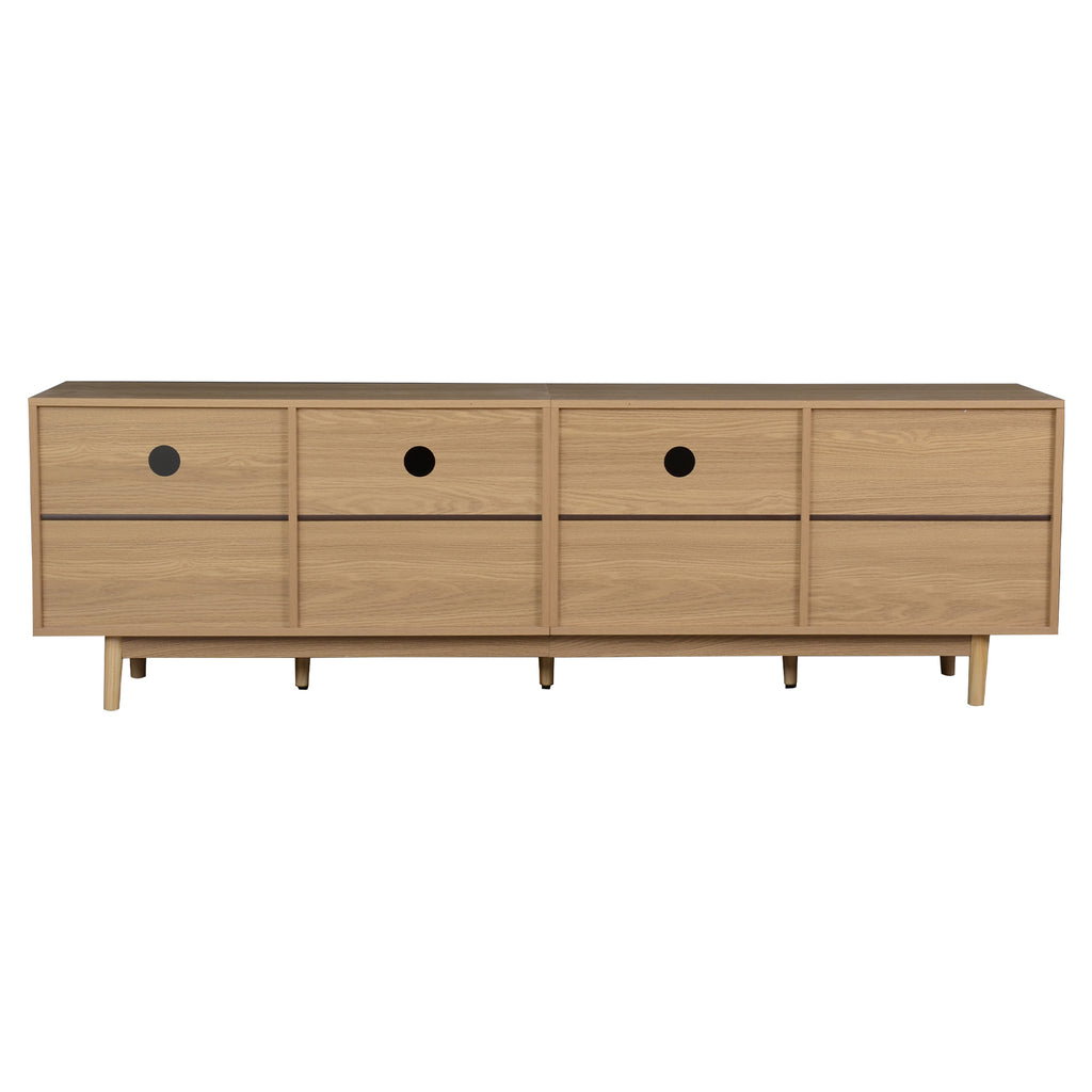 Boho TV Stand for 65 75 85 Inch TV with Real Rattan Doors, Modern Wood Media Console in Natural Finish, 76.6'' L x 15.7'' W x 23.6'' H - Grand Goldman Shop