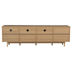 Boho TV Stand for 65 75 85 Inch TV with Real Rattan Doors, Modern Wood Media Console in Natural Finish, 76.6'' L x 15.7'' W x 23.6'' H - Grand Goldman Shop